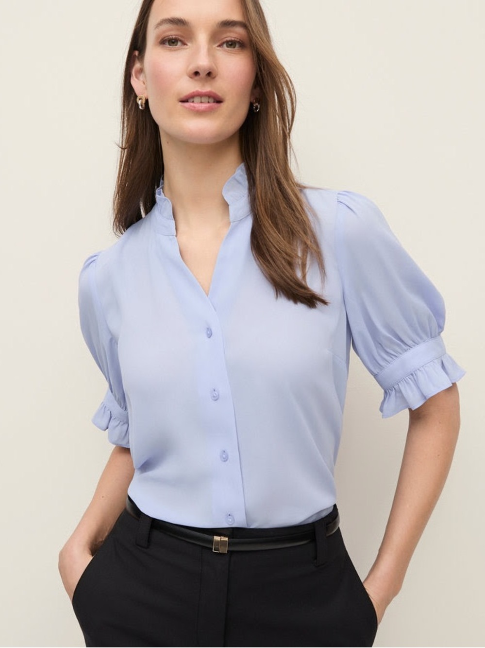 Ann Taylor Light Blue Women's Ruffled Sleeve Blouse